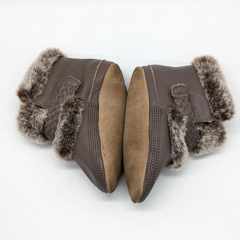 Robeez Brown Leather Faux Fur Baby Boot Shoe 18-24mo